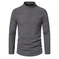 thumbnail image 2 of Mens Slim-Fit Shirts Business Casual Long Sleeve T-Shirts Button Stand Collared Pullover Stripe Printed Breathable Office Work Tees Tops, 2 of 8