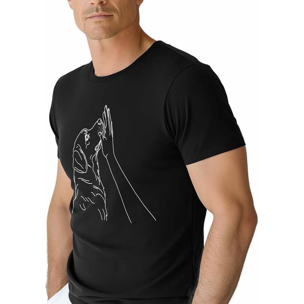 T-Shirts for Men, Dog and Hand Crew Neck Cotton T-Shirt Men's Short Sleeve Animal Focus