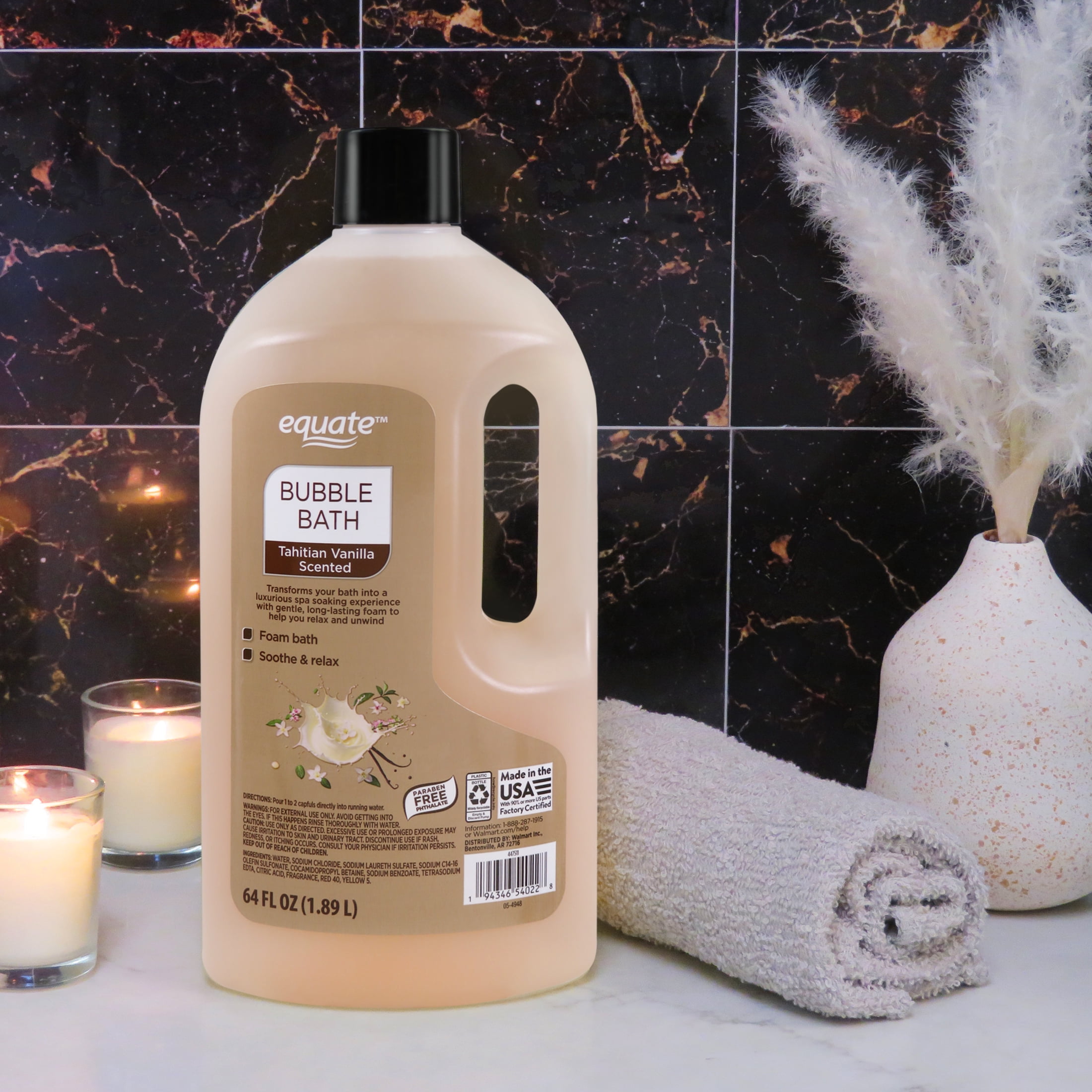 (8 pack) Equate Tahitian Vanilla Scented Bubble Bath, 64 fl oz Bottle