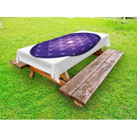 

Sacred Geometry Outdoor Tablecloth Flower of Life Design of Ancient Traditions with Point Stars Archaic Motif Decorative Washable Fabric Picnic Table Cloth 58 X 84 Inches Purple by Ambesonne