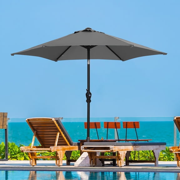 Autlaycil 7.5’ Patio Umbrella with Tilt and Crank, Adjustable Outdoor Market Umbrellas, 6 Sturdy Ribs UV Protection Water Resistance for Garden, Deck, Backyard, Pool (Grey)