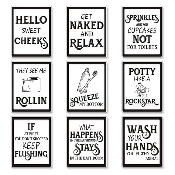 9 Pieces Bathroom Wall Art Decor, Funny Vintage Sign Posters for Restroom Decor