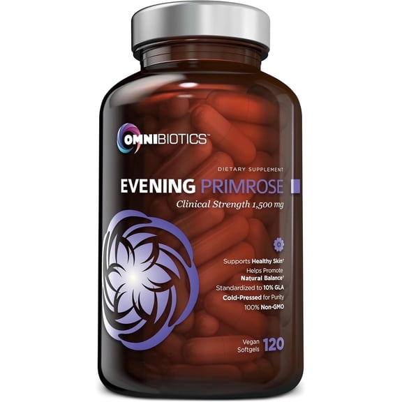 OmniBiotics Organic Evening Primrose Oil 1500mg – Cold-Pressed, High-GLA – 120 Softgels