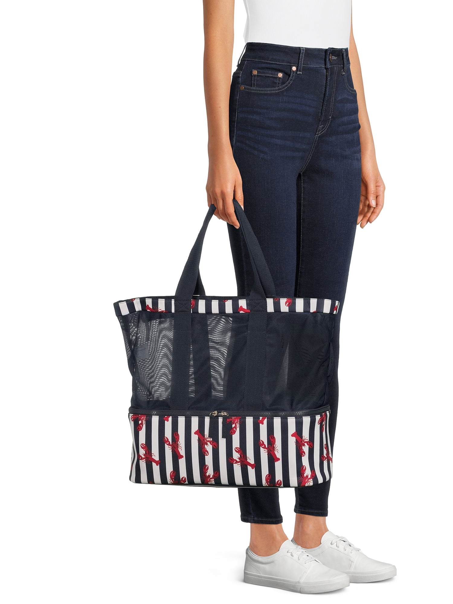 No Boundaries Women’s Beach Bag with Zip Bottom Cooler Lobster Print