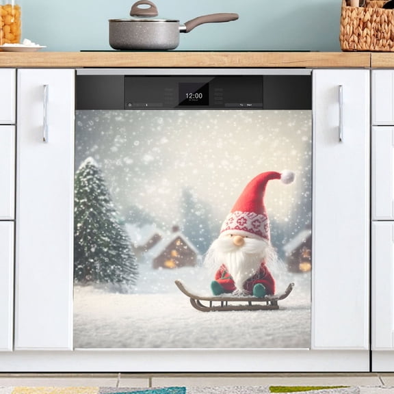 Ryvnso Winter Gnome Christmas Scene Dishwasher Magnetic Refrigerator Magnet Cover Kitchen Home Decorative 23"x26"