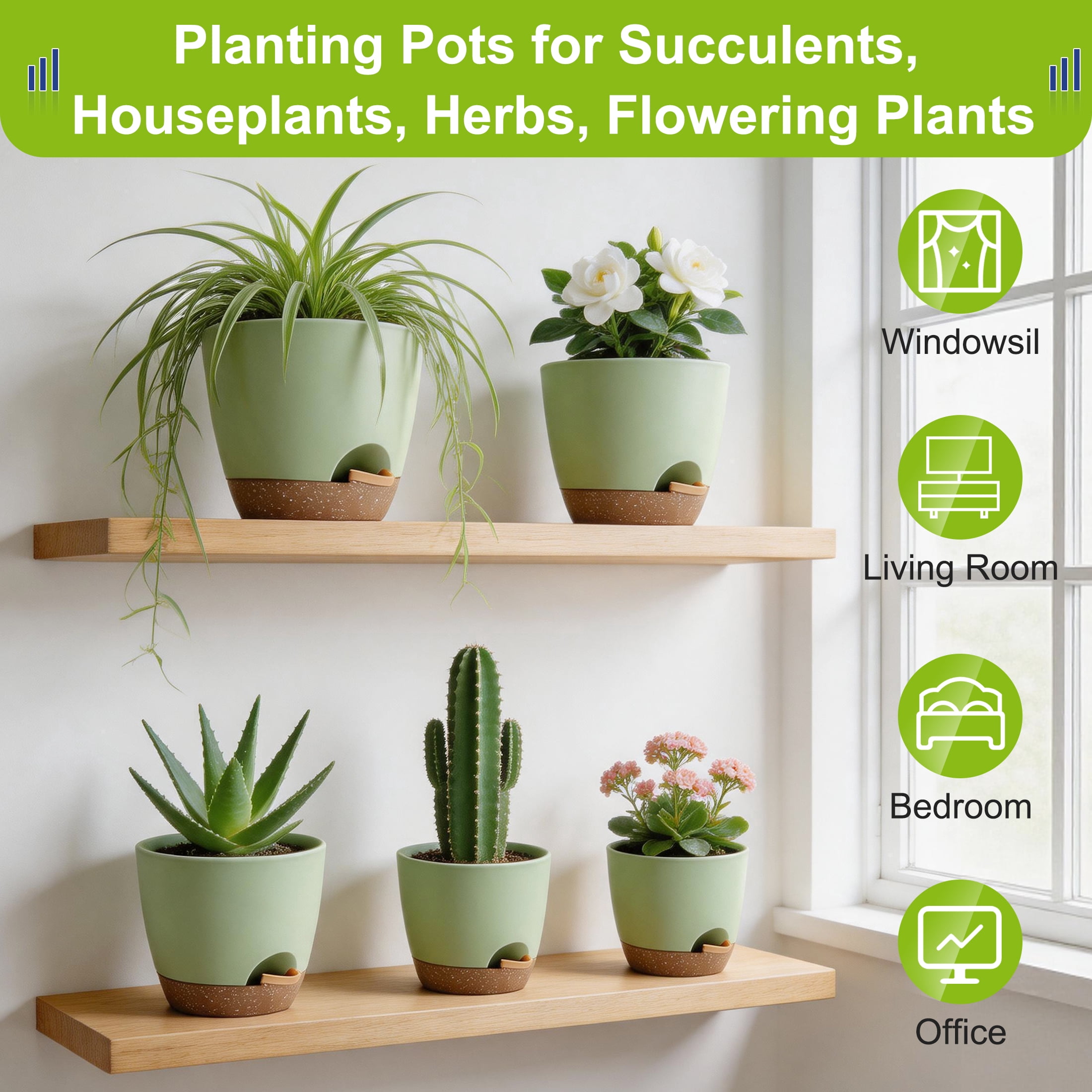Self Watering Plant Pots Set of 5, 7/6.5/6/5.5/5 Inch Flower Plant Pots, Plastic Flower Pots with Drainage Holes and Saucers, Nursery Planting Pot for Indoor Outdoor Plants