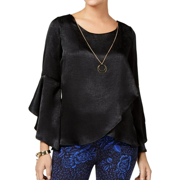 Thalia Sodi Womens Ruffled Knit Blouse, Black, X-Small
