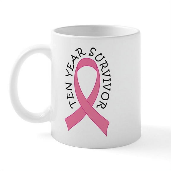 CafePress - 10 Year Breast Cancer Survivor Mug - 11 oz Ceramic Mug - Novelty Coffee Tea Cup