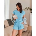 thumbnail image 3 of Ekouaer Womens Pajama Set Cap Sleeve Tops and Ruffle Shorts Lounge Set 2 Piece Pj Sets Casual Sleepwear with Pockets Light Blue, 3 of 6