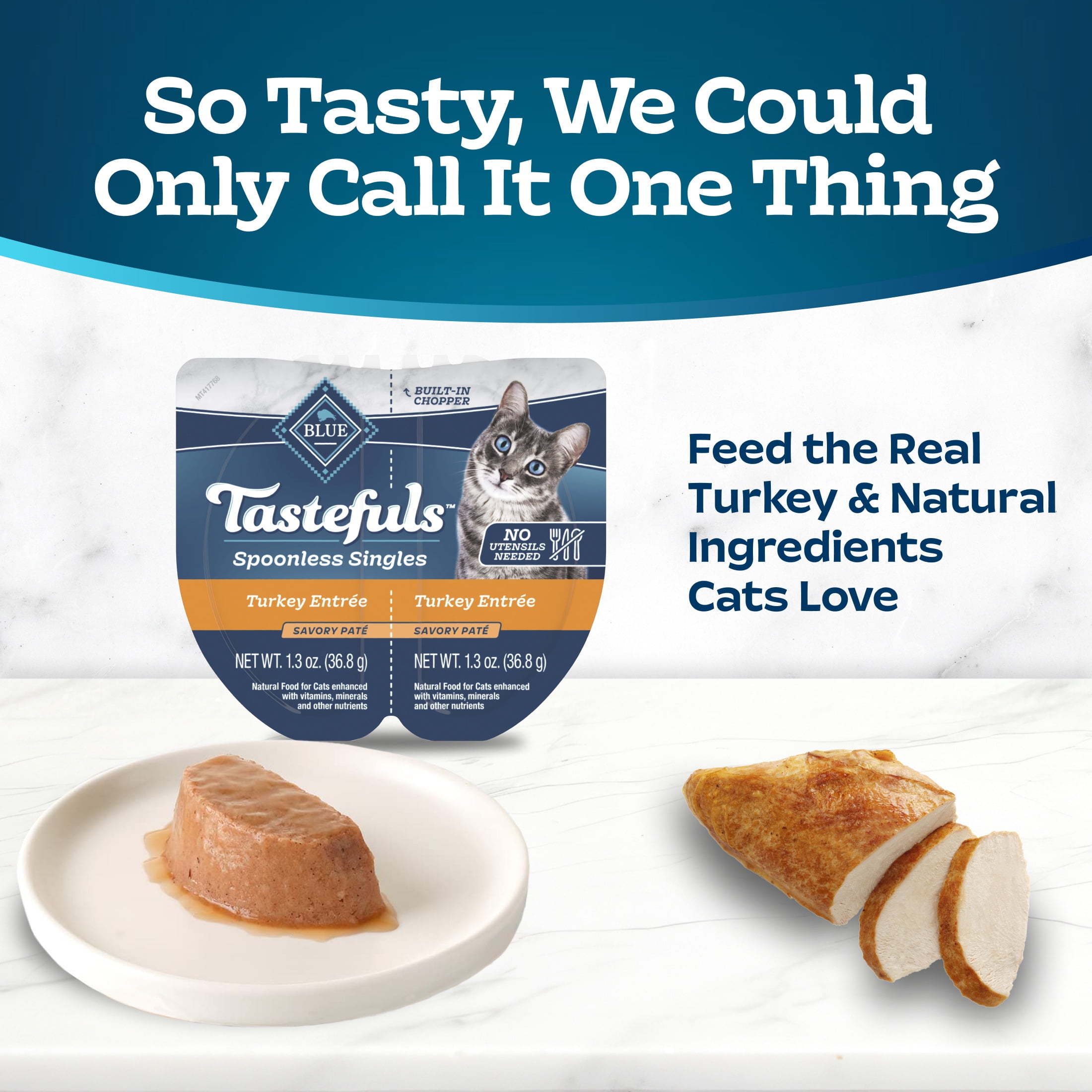 (24 pack) Blue Buffalo Tastefuls Spoonless Singles Turkey Pate Wet Cat Food for Adult Cats, 2.6-oz Twin-Pack Tray
