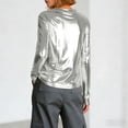 thumbnail image 5 of GEWSEY Metallic Tops for Women Long Sleeve Shimmer Disco Party T-Shirt Slim Going Out Club Sparkly Blouses Concert Outfit (Silver, M), 5 of 8