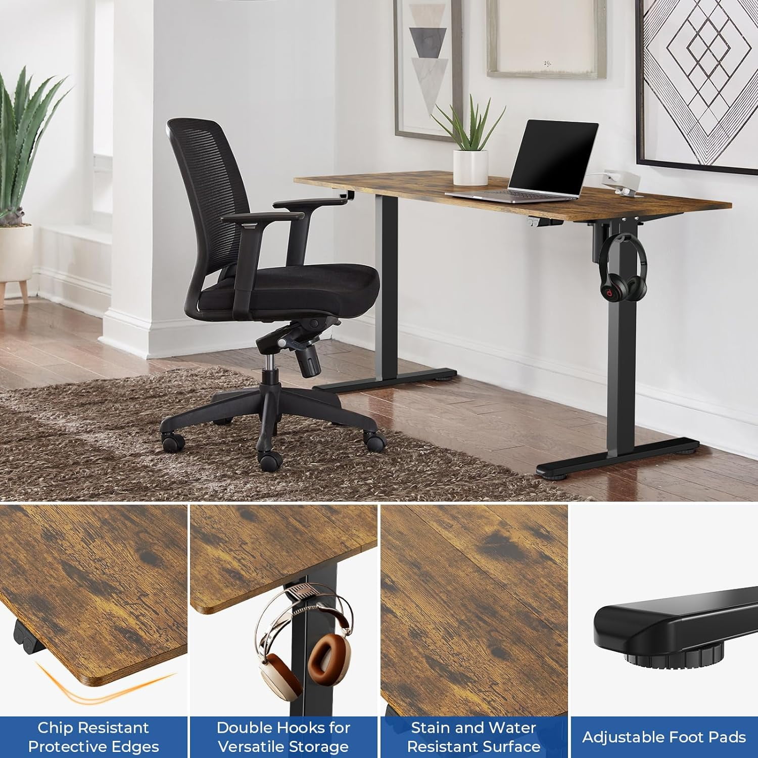 Height Adjustable 40" Electric Standing Desk - Upgraded Ultra Durable Home Office Large Rectangular Computer Table or Laptop Sit Stand Workstation - 40 x 24 Inch