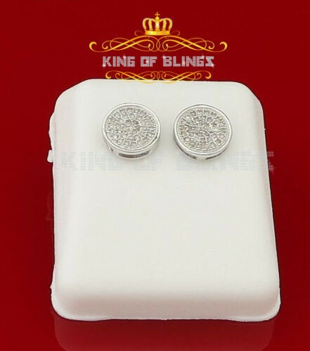 King of Bling's 925 White Silver Hip Hop 0.15ct Diamond For Men's & Women's Round Stud Earrings