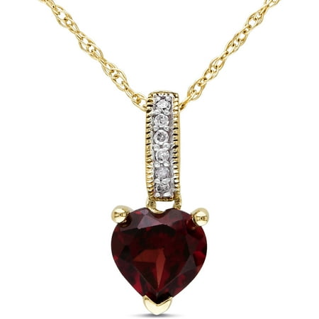 4/5 Carat T.G.W. Garnet and Diamond Accent 10kt Yellow Gold Heart Pendant, 17