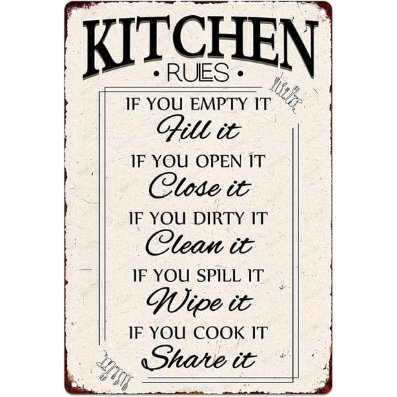Funny Kitchen Signs Wall Decor Farmhouse Personalized Cookroom Metal Sign Retro Kitchens Counter Accessories 12x8 Inch Aluminium Hanging Plaque Home Decorations (Kitchen Rules Sign)