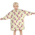thumbnail image 3 of Yellow Striped Cartoon Unicorn Head Pattern Blanket Hoodies for Kids 6-13YR Oversize Wearable Blanket Hoodies for Boys Girls Teens, 3 of 7