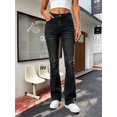 thumbnail image 5 of Women's High Waisted Straight Leg Jeans Distressed Black Denim Cuffed Casual Pants, 5 of 7