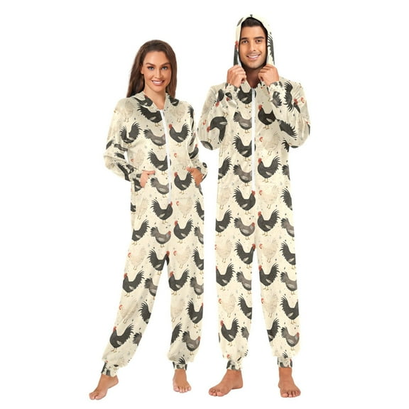 joogoo Retro Rooster Unisex Adults Onesies Pajamas Jumpsuits L