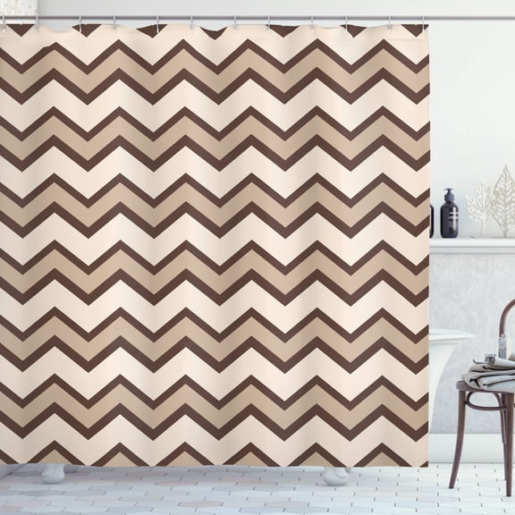 Ambesonne Tan Shower Curtain, Classic Chevron Zigzags, 69"Wx70"L, Brown and Tan