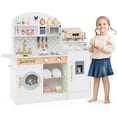 thumbnail image 1 of Honeyjoy Kids Kitchen Set Wooden Kitchen Playset with Clock, Microwave, Sink, Dish Rack White, 1 of 10