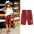 thumbnail image 2 of CYRBOKO Girls Casual Shorts, Drawstring Casual Elastic Waist Knee-Length Summer Shorts Red Size 12-13 T, 2 of 5