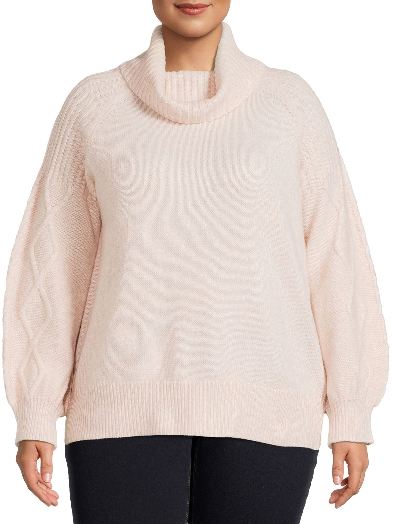 Heart N' Crush Women's Plus Size Cable Sleeve Turtleneck Sweater