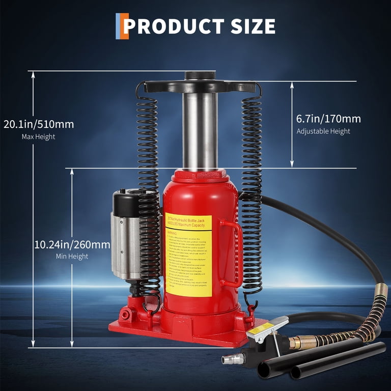 12T/24000 LBS Air Hydraulic Bottle Jack, Heavy Duty Pneumatic Bottle Jack with M