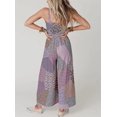 thumbnail image 4 of Chouyatou Women's Wide Leg Smocked Jumpsuit Color Block Floral Print Sleeveless Romper Pants, 4 of 5