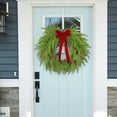 thumbnail image 6 of Norfolk Pine 20.5Inch Christmas Wreath with Red Bow, with Pine Cones, Faux Cedar Greenery, Indoor Outdoor Front Door Wall Decor, Farmhouse Style, 6 of 7
