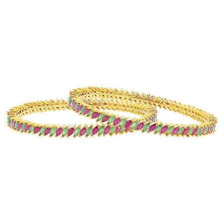 Avenue Mary Janes - Gem Avenue Gold Plated Bollywood Indian Bangle Bracelets Size 2.6 Ruby and Emerald Glass With CZ Set of 2