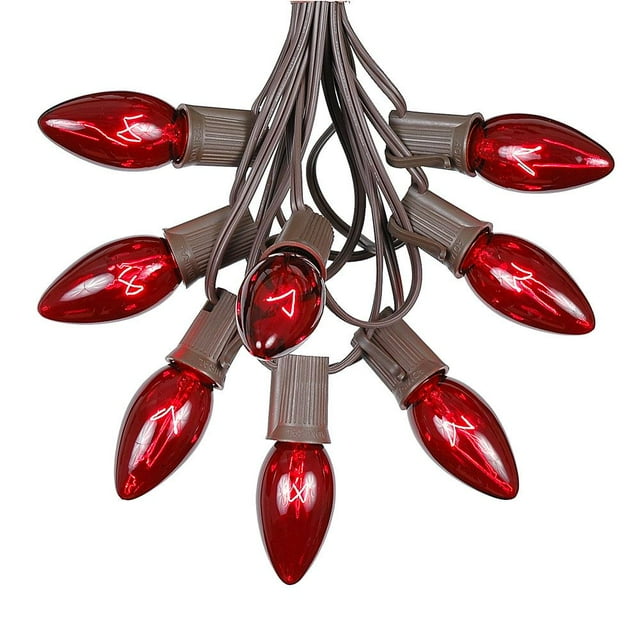Novelty Lights 25 Foot C9 Twinkle Outdoor Patio Christmas String Light Set, Red, Brown Wire, 25 Bulbs