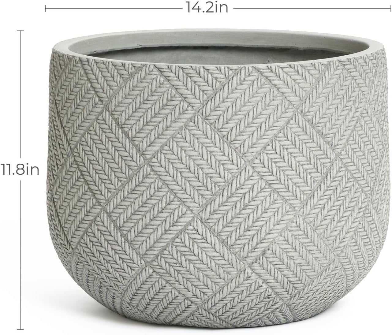 LuxenHome 14-Inch Dia Round Concrete Planters, Large Outdoor Indoor Decorative  Pots with Drainage Holes and Rubber Plug, Modern Gray Glen Woven Pattern Flower Pot Planters for Home Garden Patio