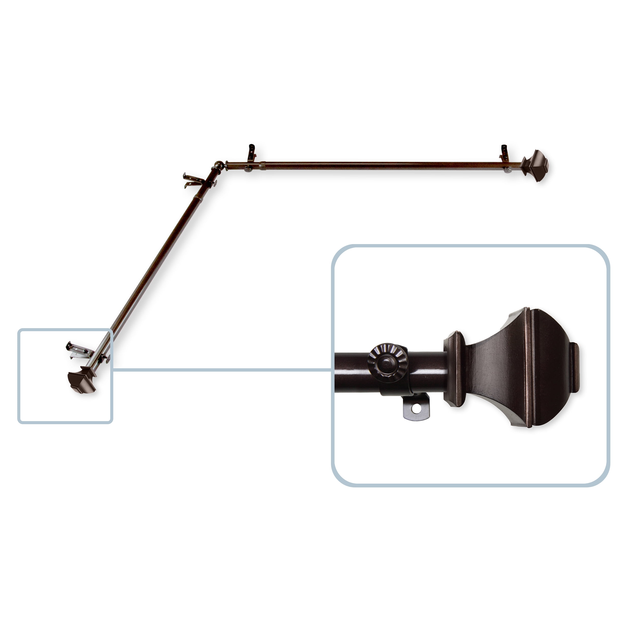 Vicky Corner Window Curtain Rod 13/16 inch dia. 66-120" - Cocoa