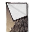 thumbnail image 2 of Car Soft Flannel Fleece Blanket, Retro Car on Cobblestone Historic Old Town in Rain Marketplace Square Night, Cozy Plush for Indoor and Outdoor Use, 70" x 90", Vermilion Brown Beige, by Ambesonne, 2 of 5