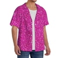 thumbnail image 4 of Easygdp Rose Red Glitter Men's Casual Short-sleeved Shirt with Pocket and Button Suitable for Beach Vacation Leisure - Large, 4 of 7