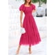 thumbnail image 4 of Vestido Midi de Tul con Fruncido para Mujer PRETTYGARDEN 2025 Rojo Rosado, 4 of 7