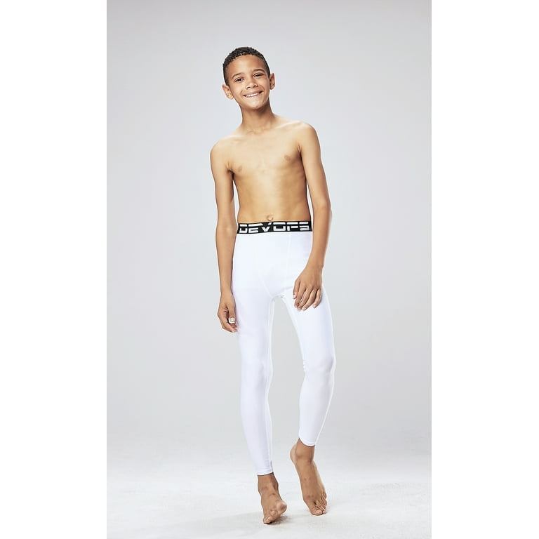 DEVOPS 3 Pack Boys UPF 50+ Compression Tights Sport Leggings Baselayer  Pants (X-Small, Black/Charcoal/White)