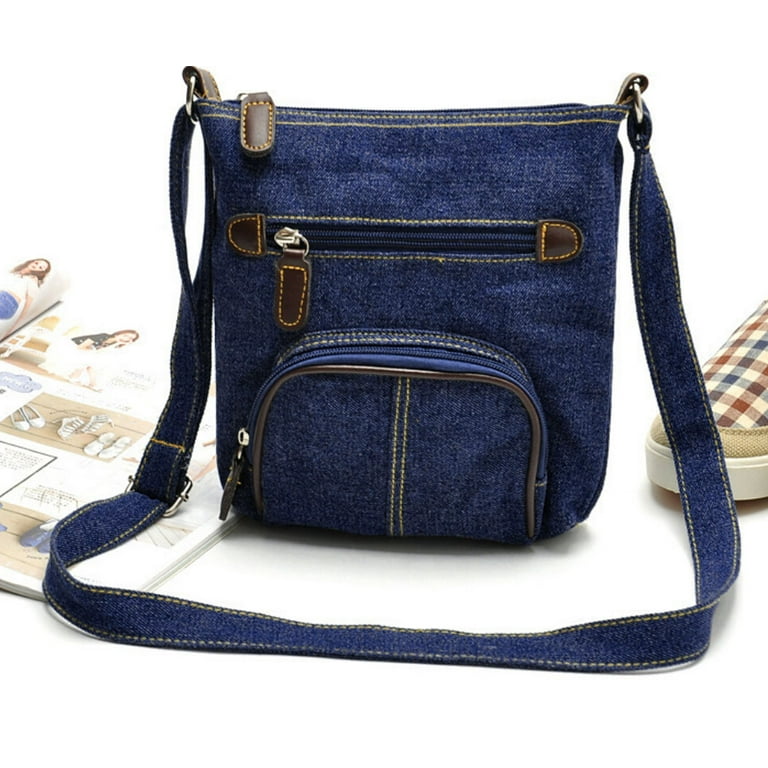 Vintage Denim Shoulder Bag Womens Splice Crossbody Messenger Handbag Pruse  Bag