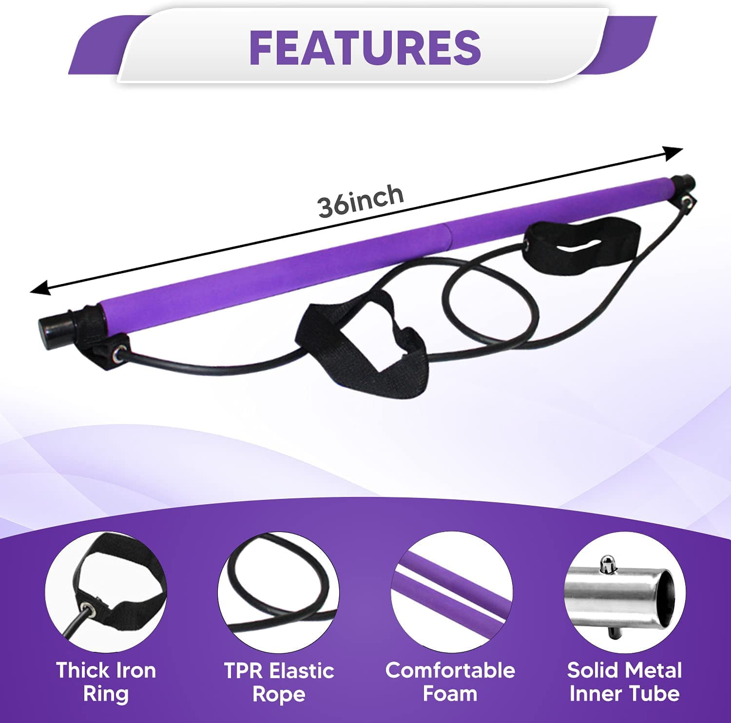 Portable Pilates Bar Fitness Exercise Stick Yoga Booty Leg Exercise Band Resistance Band Workout Resistance Bands Loop Set