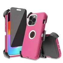 Xhy iPhone 15 Pro Max Case with Privacy Screen Protector and Belt Clip Holster Military Grade Heavy Duty 3 in 1 Shockproof Armor for iPhone 15 Pro Max 6.7 inch 2023 Phone - Rose Red White