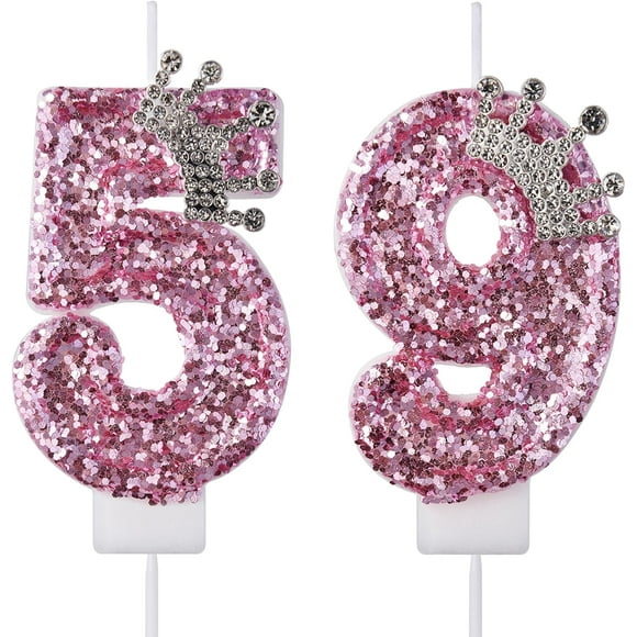 VSHILI 59 95 Birthday Candles, 59th 95th Cake Candles, Pink Birthday Number 59 95 Candles Cake Topper Decorations for Party Men Women