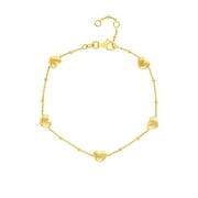 JEWELRY ADDICT 14K Yellow Gold 7.25" Adj. Puffed Heart Stations Saturn Chain Bracelet - Women