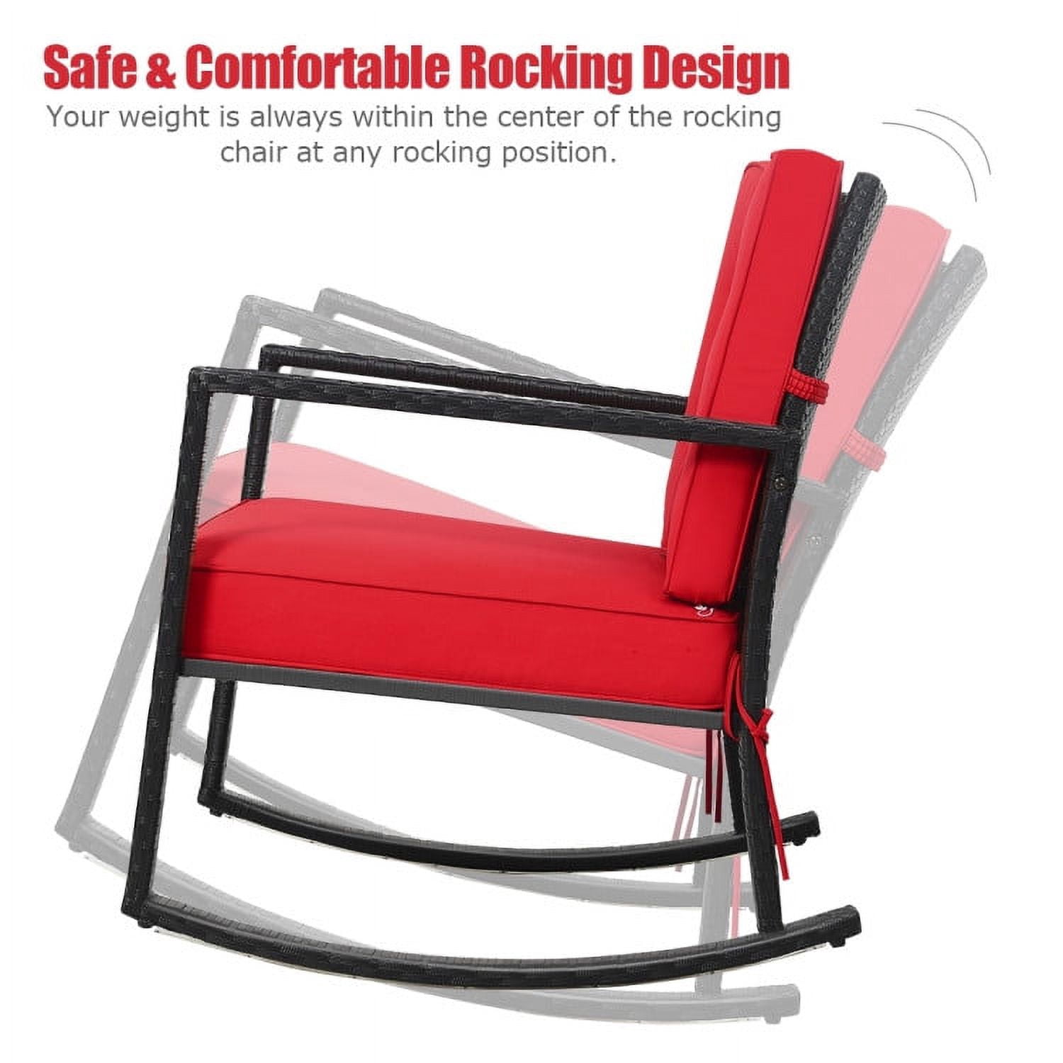 Barara King Rocking Chairs Outdoor, Patio Rattan Rocker Outdoor Glider Rocking Chair Cushion Lawn-Red, Patio Rocking Chairs