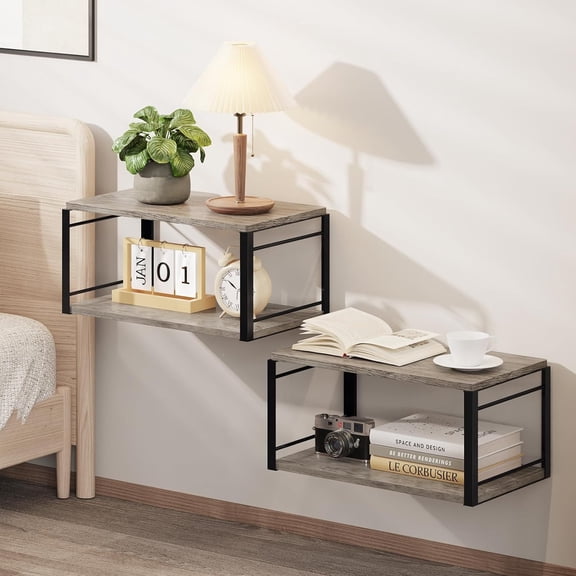 Floating Nightstand Set of 2, Wood Bedside Sturdy Shelf Wall Mounted Nightstand