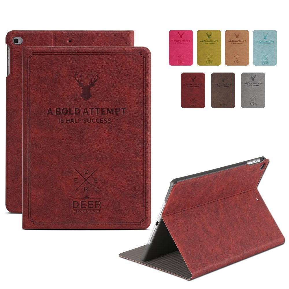 iPad PRO 10.5 Air 3 [ PRO 10.5 Inch Air 3rd Gen ] A1701 A1709 A1852 A2152 A2123 A2153 A2154 Folio Deer Pattern Protective Sleek & Classic Design Smart Cover - Wine