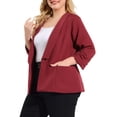 thumbnail image 4 of MODA NOVA Juniors Plus Size Office Hook-Eye 3/4 Sleeves Boyfriend Blazer, 4 of 8