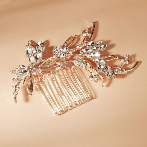 Luxshiny Chic Rhinestone Hair Comb Accessory Rose Gold for Women Banquet Cosplay 1Pack