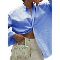 thumbnail image 3 of Womens Shirts Button Down Stripe Long Sleeve Blouse Fashion Casual Tops 2025 Denim Blue S, 3 of 7