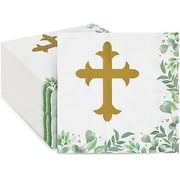 Baptism Napkins Cross Design for Christening Decorations - 100 Pack, 2-Ply, 6.5 x 6.5 In$$Home Decor, Kitchen, & Other