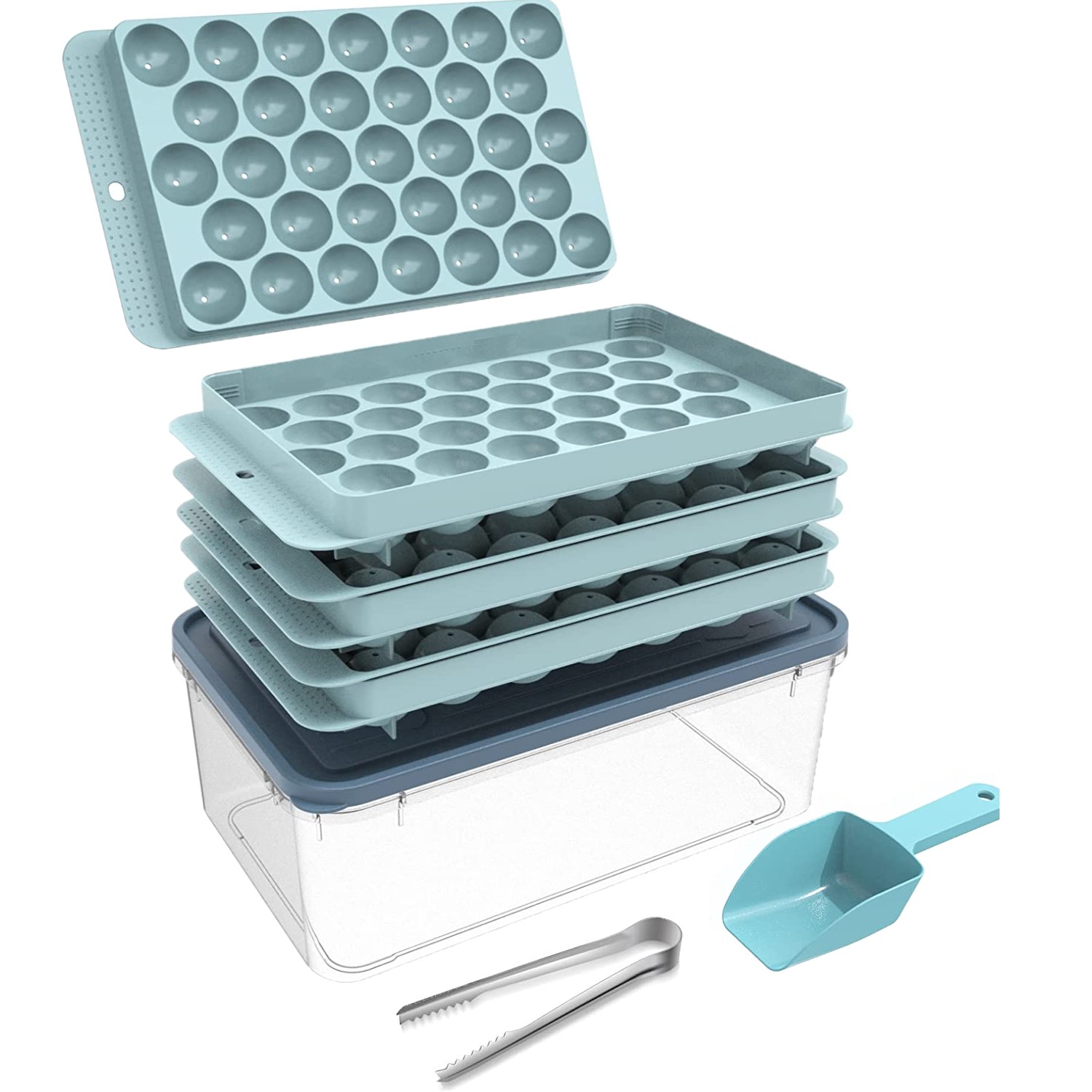 Ice Cube Tray, Round Ice Trays for Freezer with Lid and Bin, Circle Ice